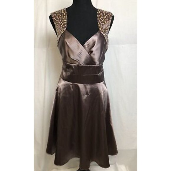 Robbie Bee Taupe Satin Evening Dress Size 14 NWT - Picture 1 of 6